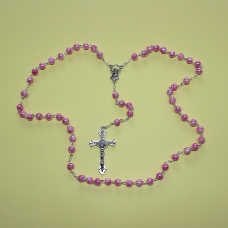 Rosario cristal nacarado rosa