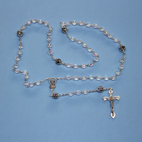 Rosario cristal 32 fases misterios con copete negro