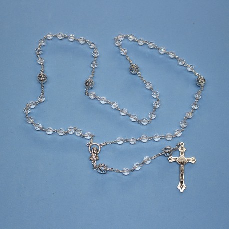 Rosario cristal 32 fases misterios con copete azul