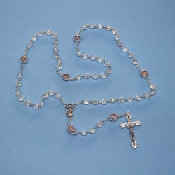 Rosario cristal 32 fases misterios con copete rosa