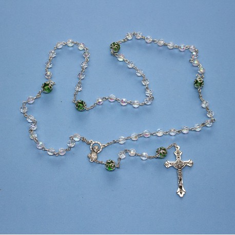 Rosario cristal 32 fases misterios con copete verde