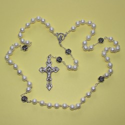 Rosario de perla con misterios rosa metal