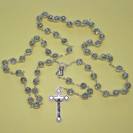 Rosario filigrana con alma de cristal celeste