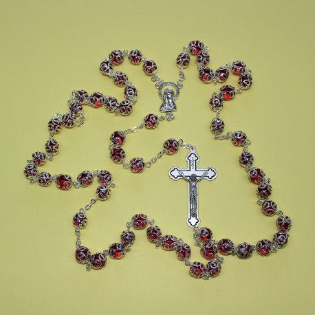 Rosario filigrana con alma de cristal rojo