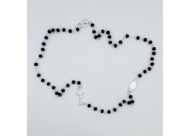 Gargantilla collar rosario de cristal negro y plateado – cuentas de 4 mm