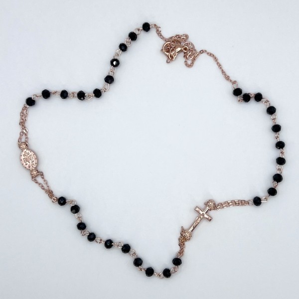 Gargantilla collar rosario de cristal negro y bronce – cuentas de 4 mm