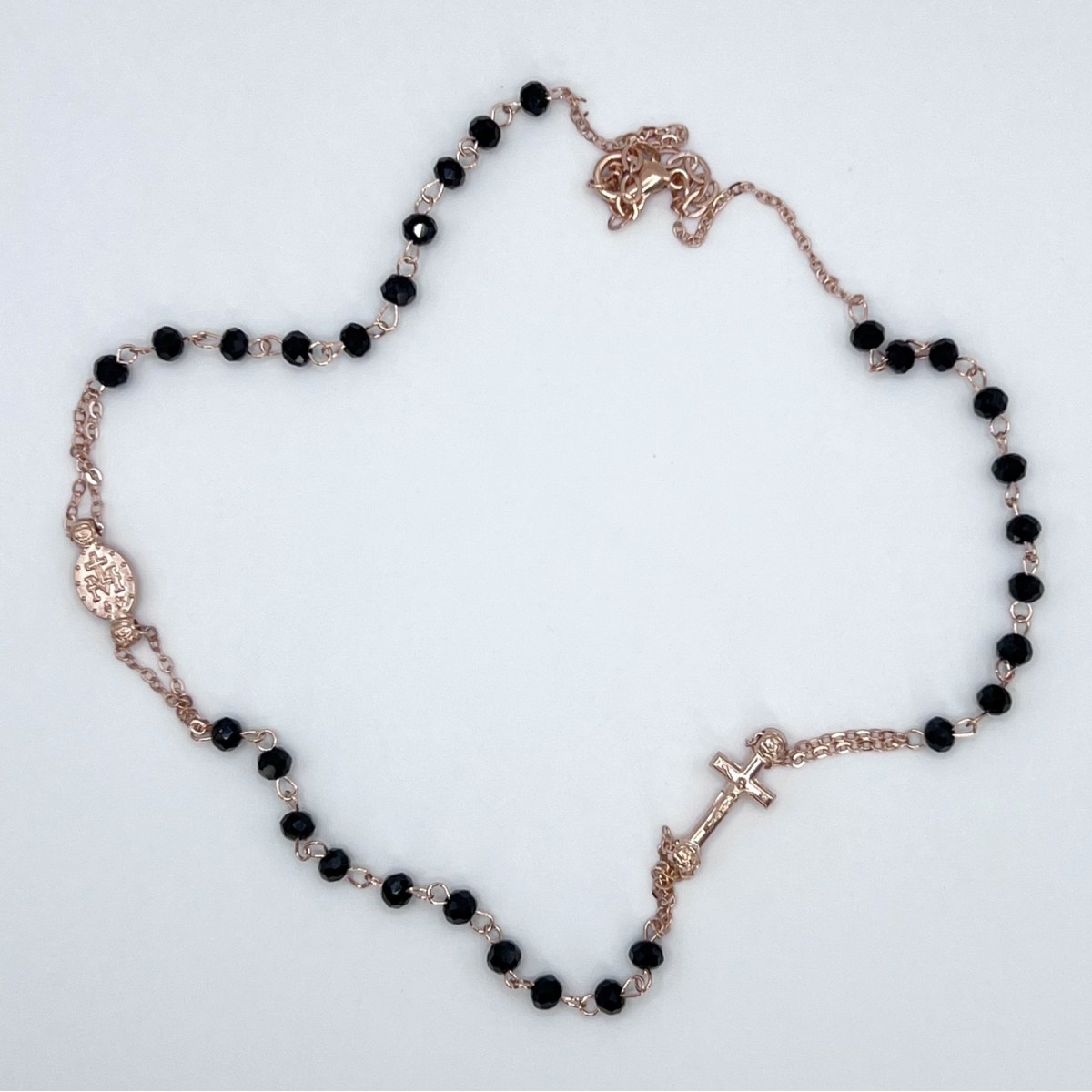 Gargantilla collar rosario de cristal negro y bronce – cuentas de 4 mm
