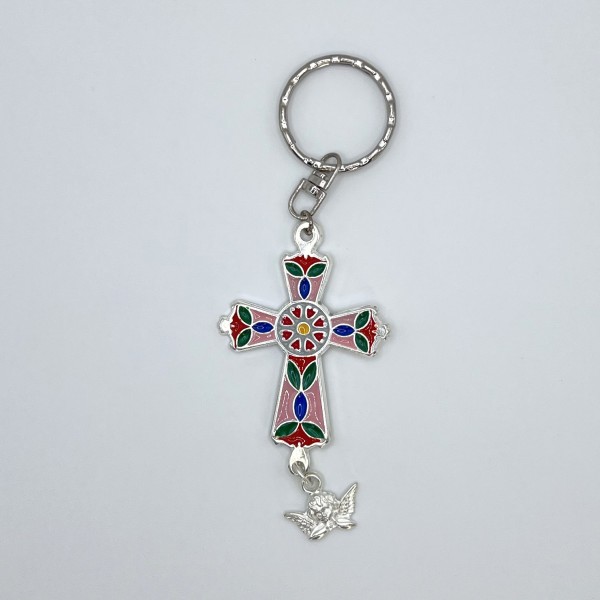 Llavero de cruz esmaltada en metal – varios colores