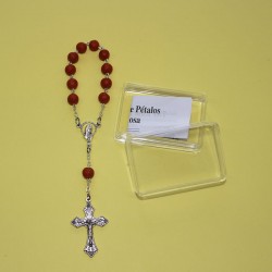 Rosario de pétalos de rosa un misterio con caja y folleto histórico