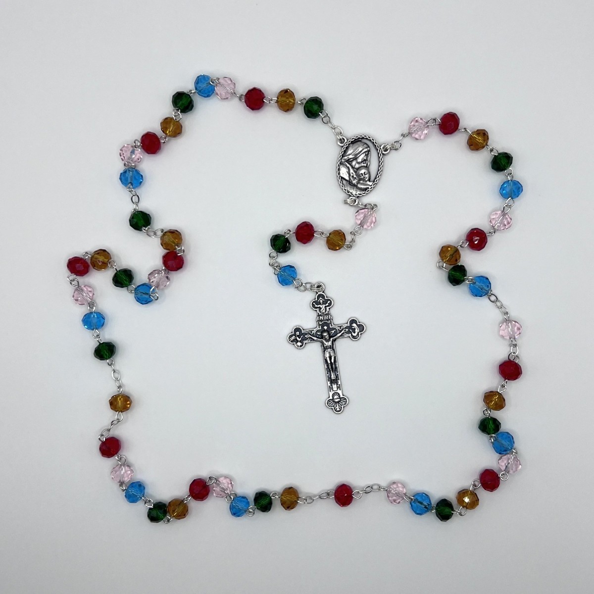 Rosario de cristal facetado multicolor – cuentas de 8 mm