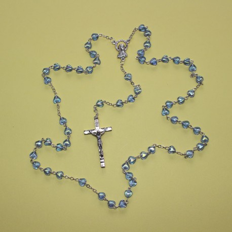 Rosario cristal corazón con cáliz azul