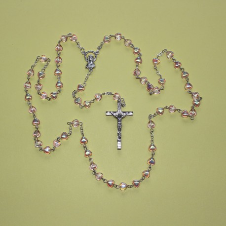 Rosario cristal corazón con cáliz azul