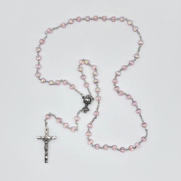 Rosario de cristal en forma de corazón con cáliz – cuentas de 6x6 mm
