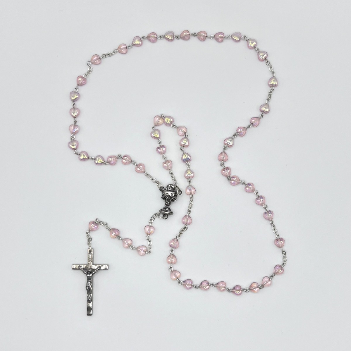 Rosario de cristal en forma de corazón con cáliz – cuentas de 6x6 mm