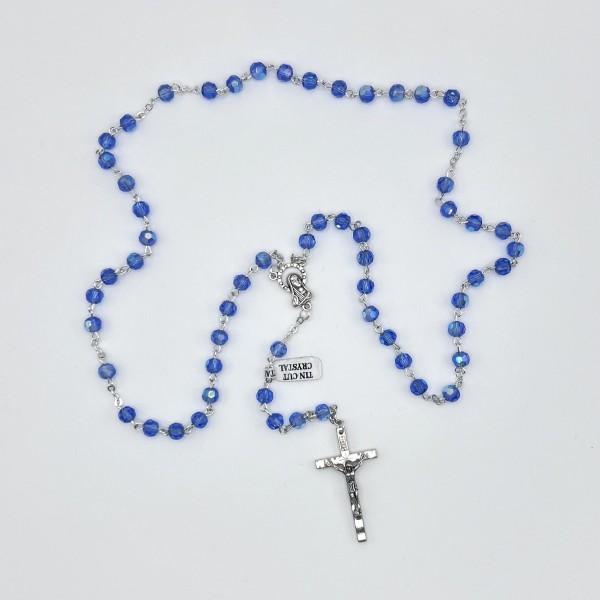 Rosario de cristal facetado azul – cuentas de 6 mm