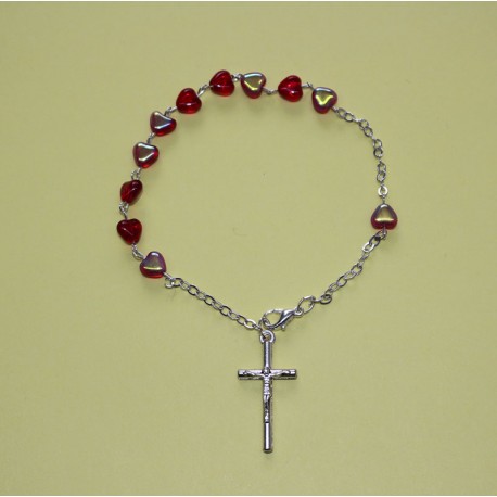 Pulsera de cristal corazón rojo