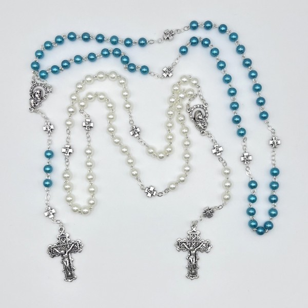 Rosario de perla acrílica con misterios y cruz– cuentas de 5 mm