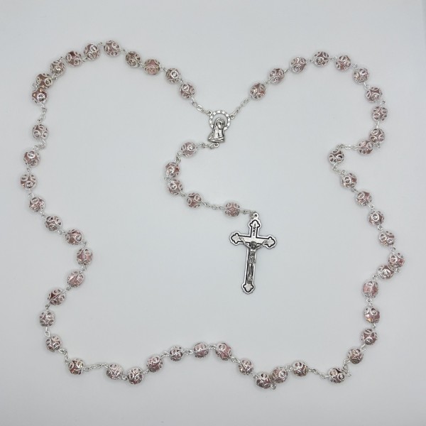 Rosario de filigrana con alma de cristal – cuentas de 9 mm