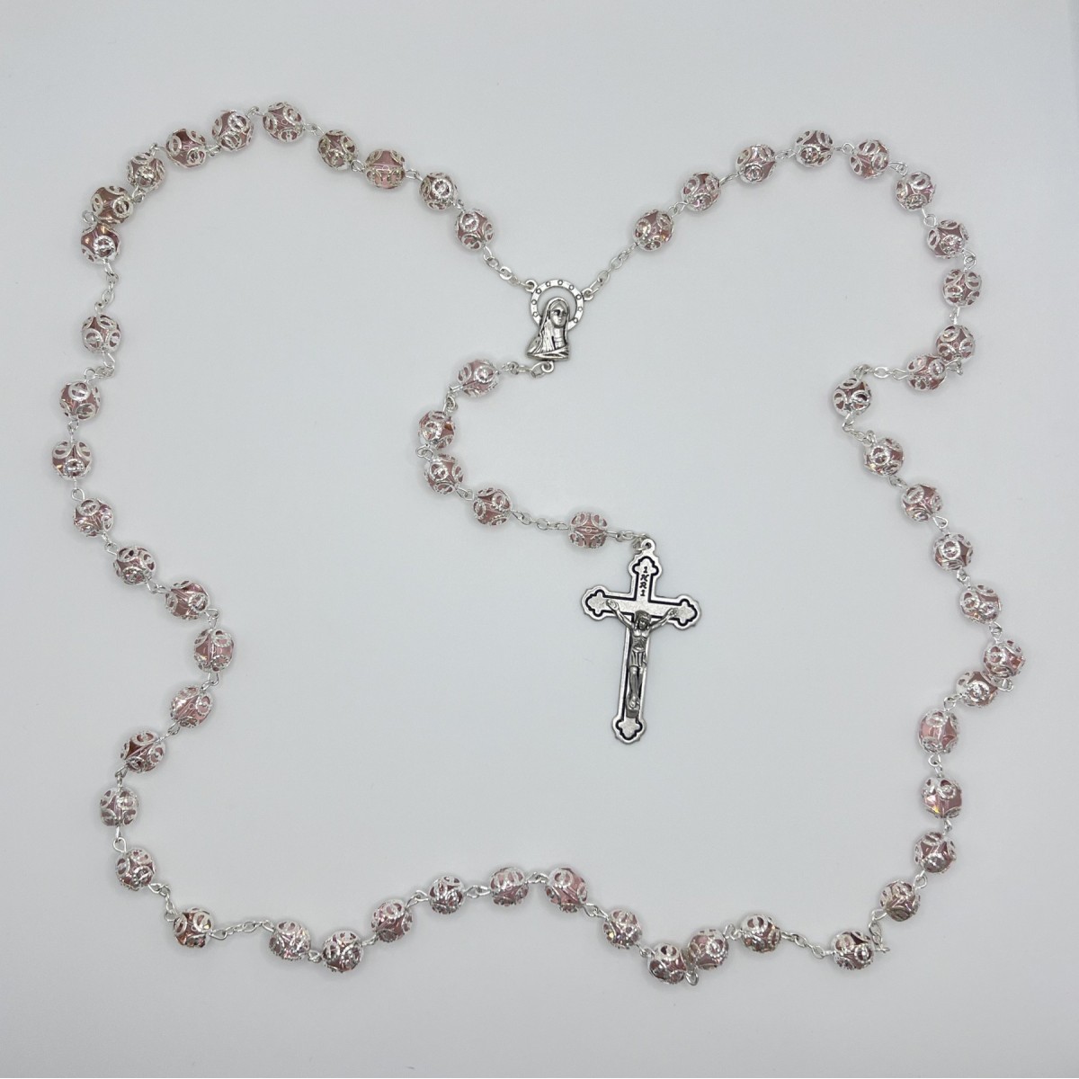 Rosario de filigrana con alma de cristal – cuentas de 9 mm