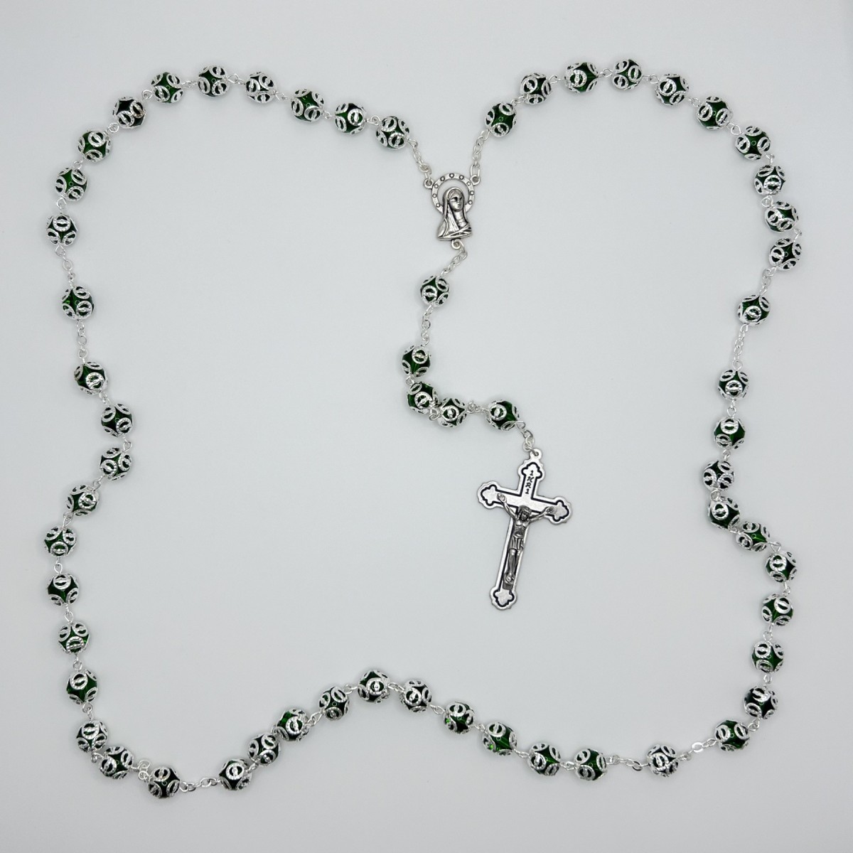 Rosario de filigrana con alma de cristal – cuentas de 9 mm