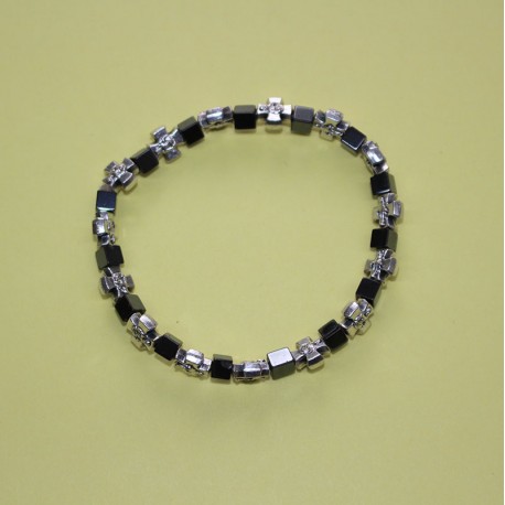 Pulsera hematite cubo alterna Cruz metal