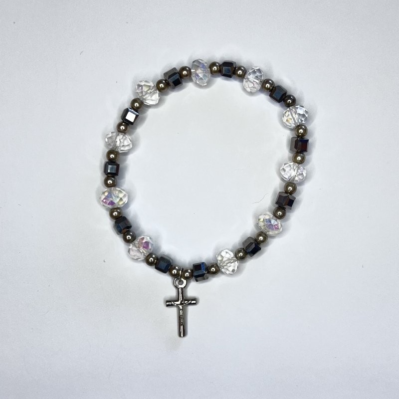 Pulsera de cristal en forma de cubo plateada