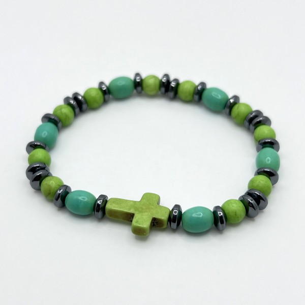Pulsera elástica de hematite y piedra – artesanal y elegante