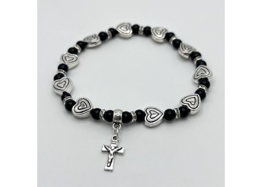 Pulsera con corazón metálico y cuentas de cristal – 5 mm