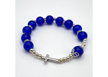 Pulsera elástica tipo perla con cruz de metal – cuentas de 8 mm