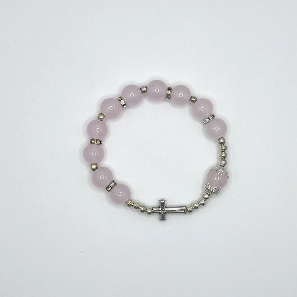 Pulsera elástica tipo perla con cruz de metal – cuentas de 8 mm