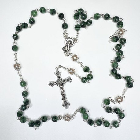 Rosario de cristal perlado verde