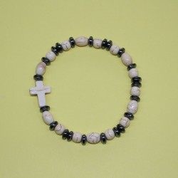 Pulsera de hematite y piedra blanco