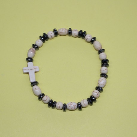 Pulsera de hematite y piedra blanco