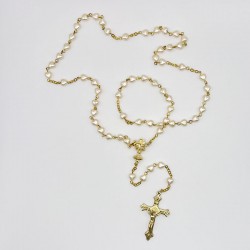 Rosario de cristal perla corazón dor. cáliz