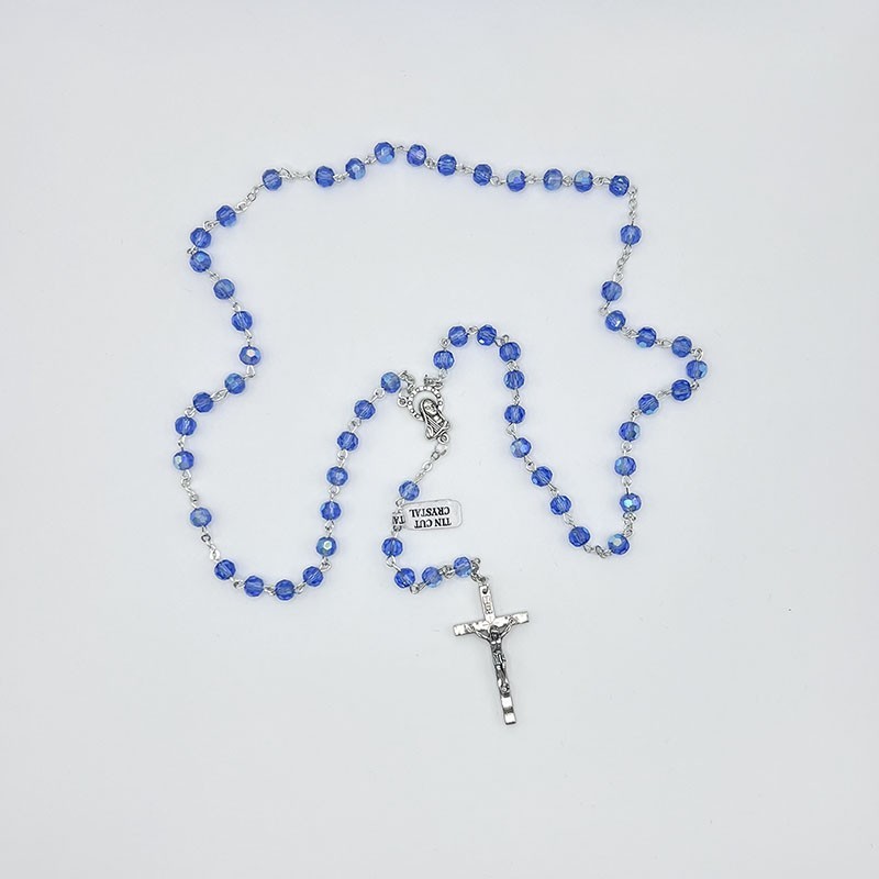 Rosario cristal facetado azul
