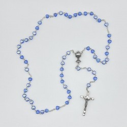 Rosario cristal corazón con cáliz azul
