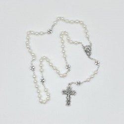 Rosario perla acrílico misterio Cruz blanco