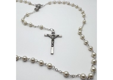 Rosario de cristal perla con cáliz – artesanal con cuentas de 5 mm