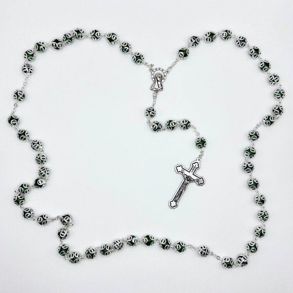Rosario de filigrana con alma de cristal – cuentas de 9 mm