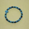 Pulsera elástica de hematite y piedra azul – artesanal y elegante