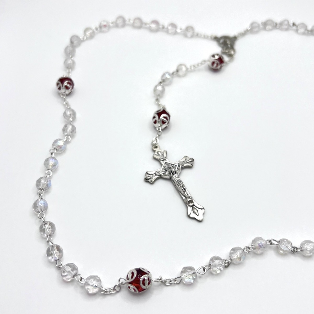 Rosario de cristal 32 fases con misterios y copete – cuentas de 8 mm