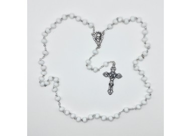 Rosario de cristal blanco tiza – cuentas de 8 mm
