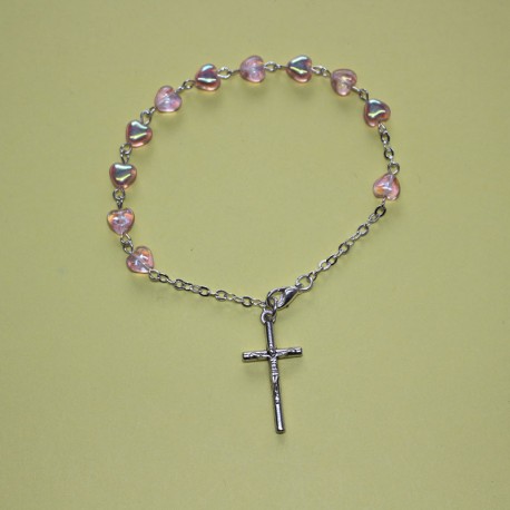 Pulsera de cristal corazón rosa