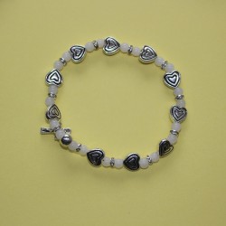 Pulsera blanco y corazón metal cristal