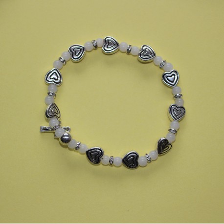 Pulsera blanco y corazón metal cristal