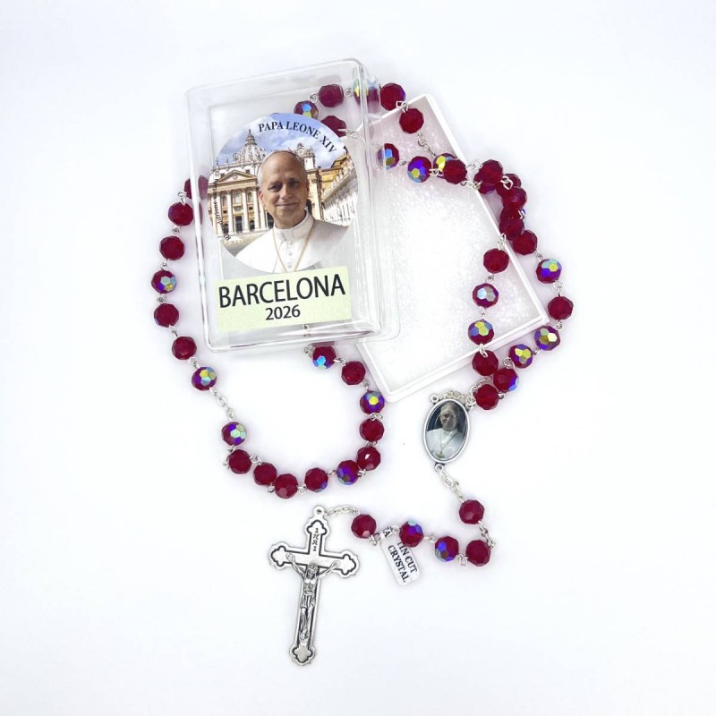 Rosario de cristal facetado rojo edición Papa Leone XIV – cuentas de 6 mm