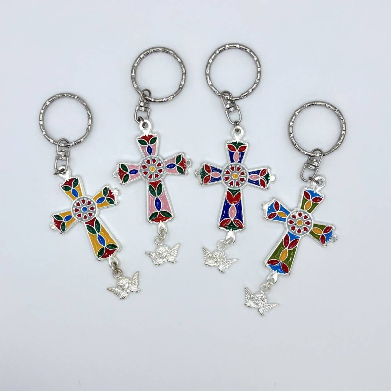 Llavero de cruz esmaltada en metal – varios colores