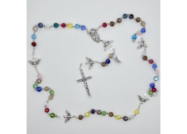 Rosario de cristal facetado multicolor con ángeles – cuentas de 8 mm