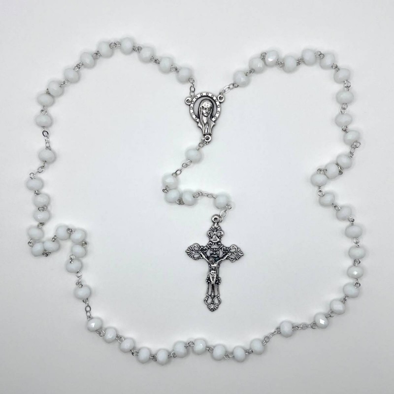 Rosario cristal blanco tiza