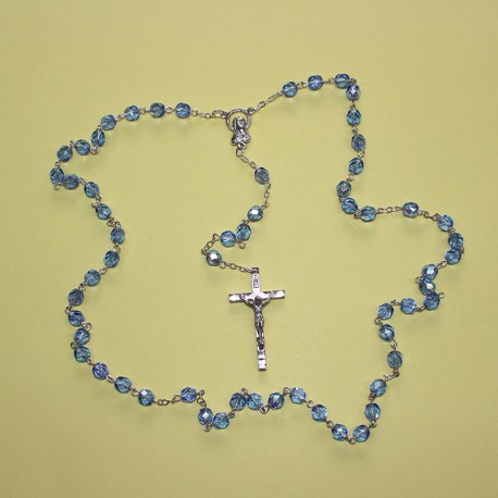Rosario cristal facetado azul